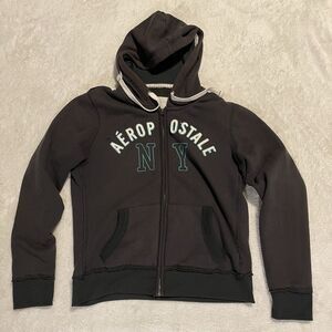 Aeropostale Y2K Womens Hoodie Sweatshirt Grunge Full Zip NY Fleece Gray XL